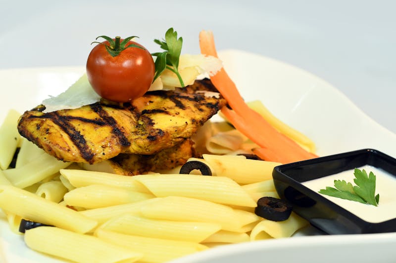 Creamy Alfredo pasta with grilled chicken and parmesan